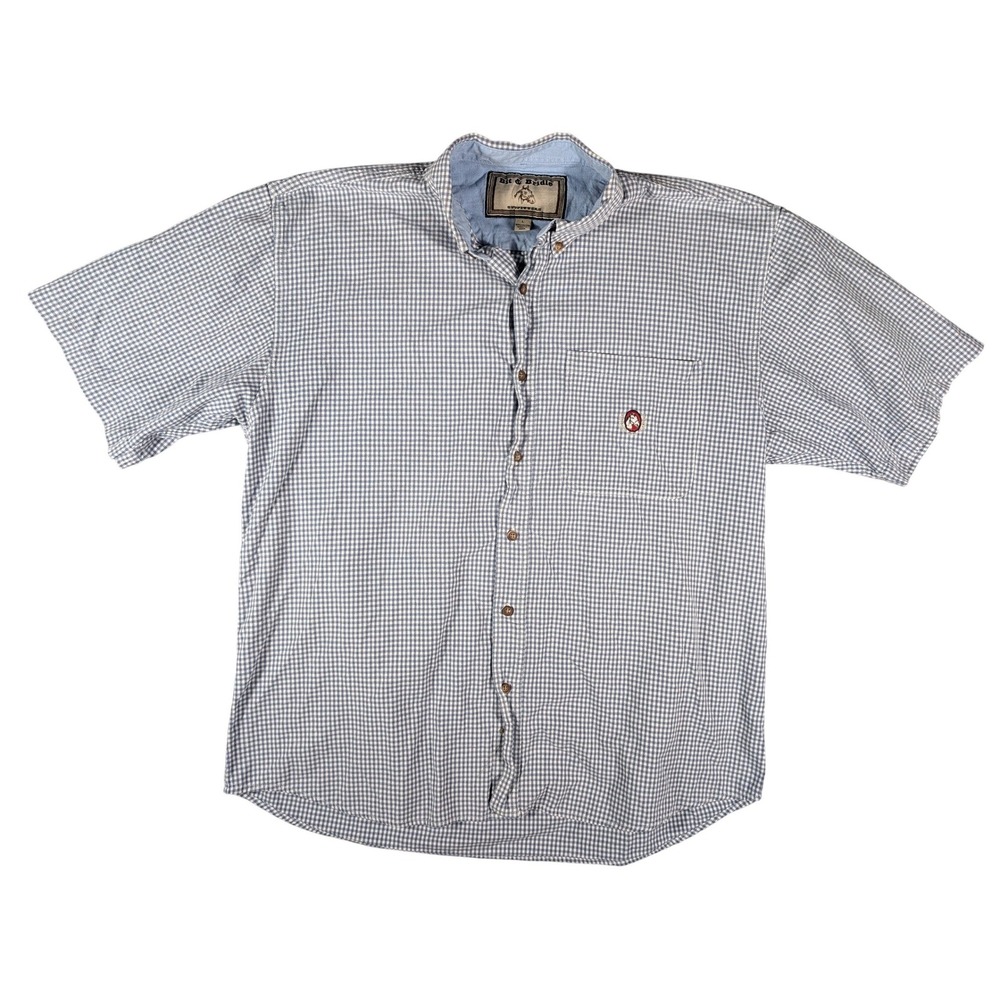 Bit And Bridle Women Large L Blue Gingham Plaid Cotton Short Sleeve Button Shirt